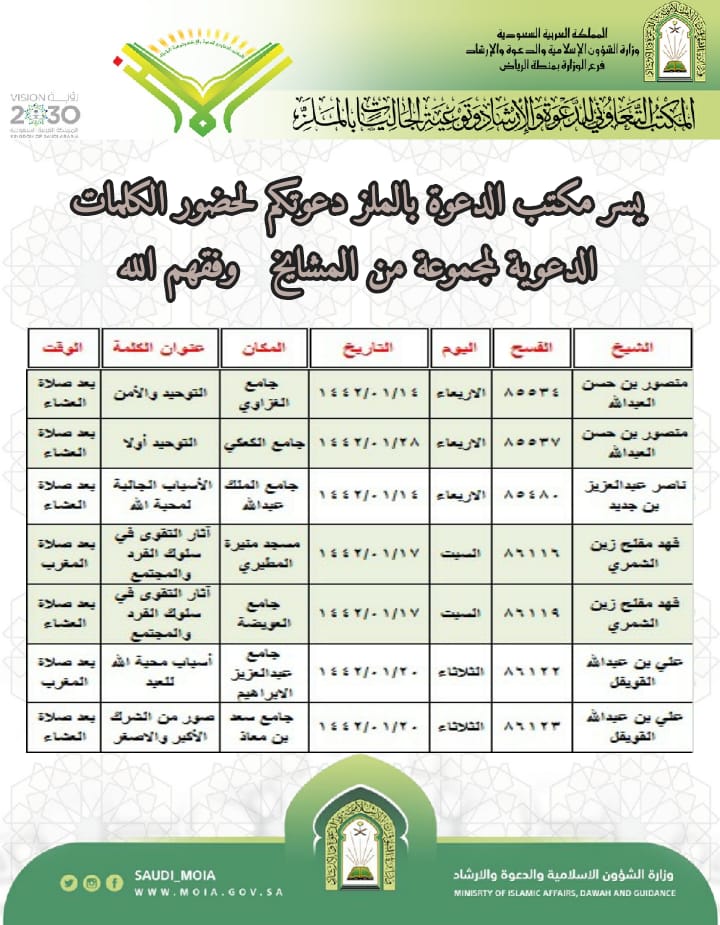 الشؤون الإسلامية تنظم سلسلة كلمات دعوية بمساجد الرياض.jpeg